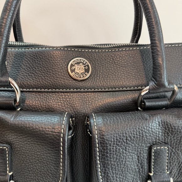 DOONEY & BOURKE Black Leather Double Pocket Tote Women's Satchel Shoulder Bag - Picture 4 of 11